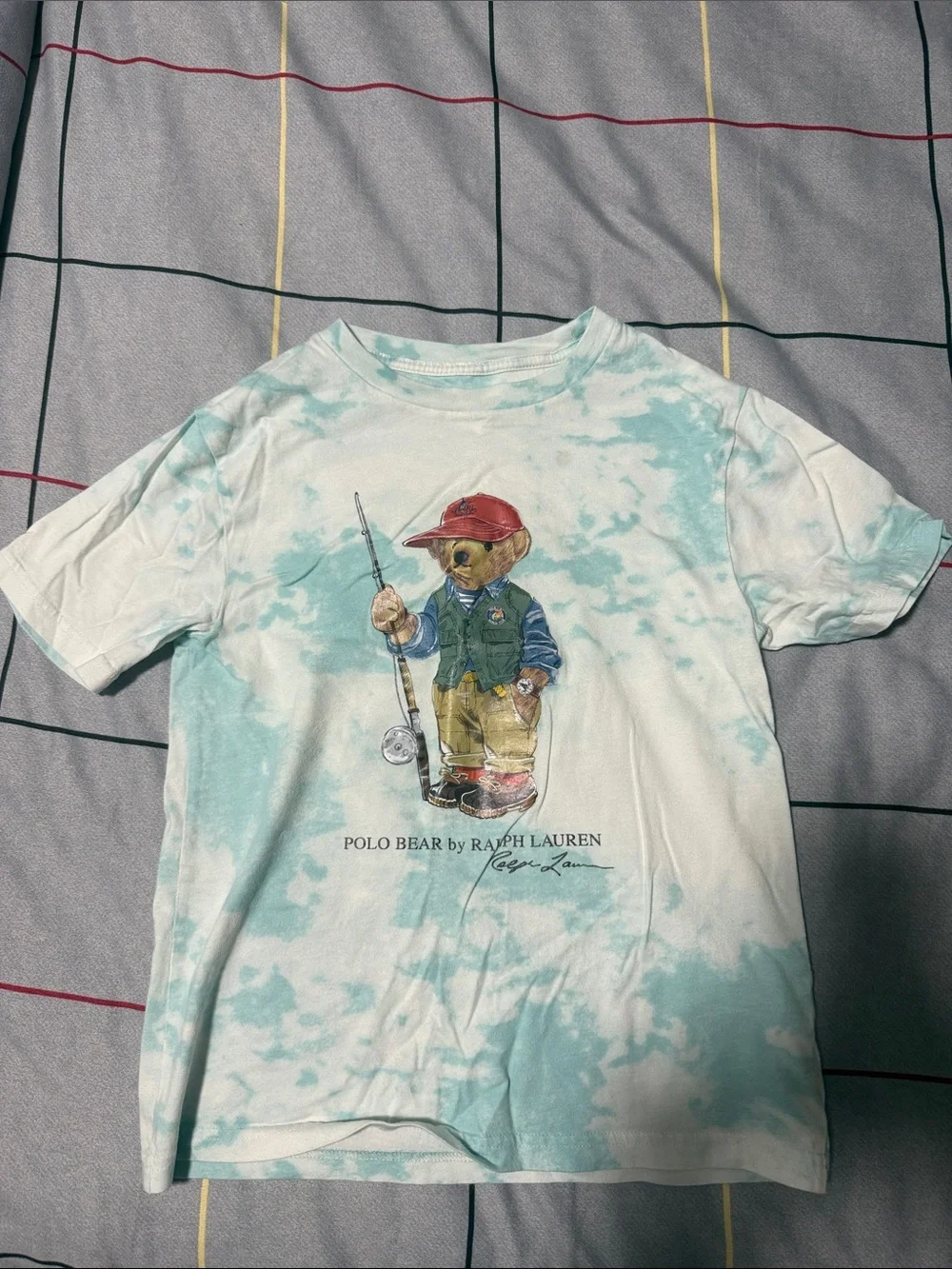 Ralph Lauren Kids Polo Bear Fishing Graphic Tee - Light Blue & Red